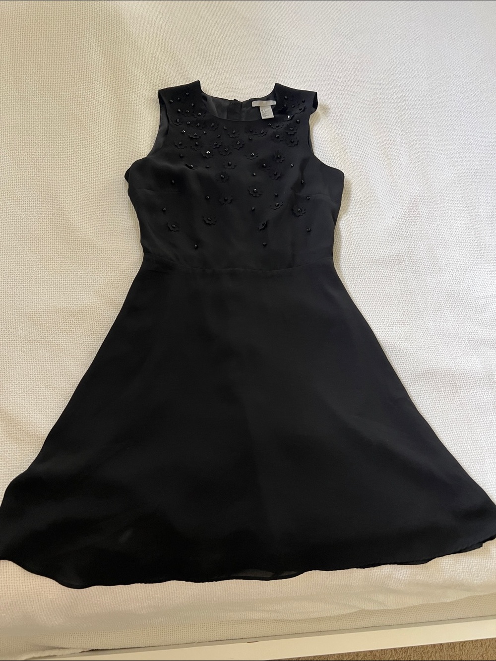 H&M Black Sleeveless Beaded Fit-and-Flare Dress